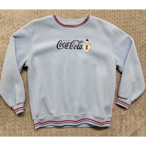 Vintage Women's Coca-Cola Embroidered Fleece Snowman Sweater Size XL 15 Ice Blue - Picture 1 of 10